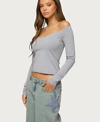 Edikted Womens Nattie Off Shoulder V Neck Top