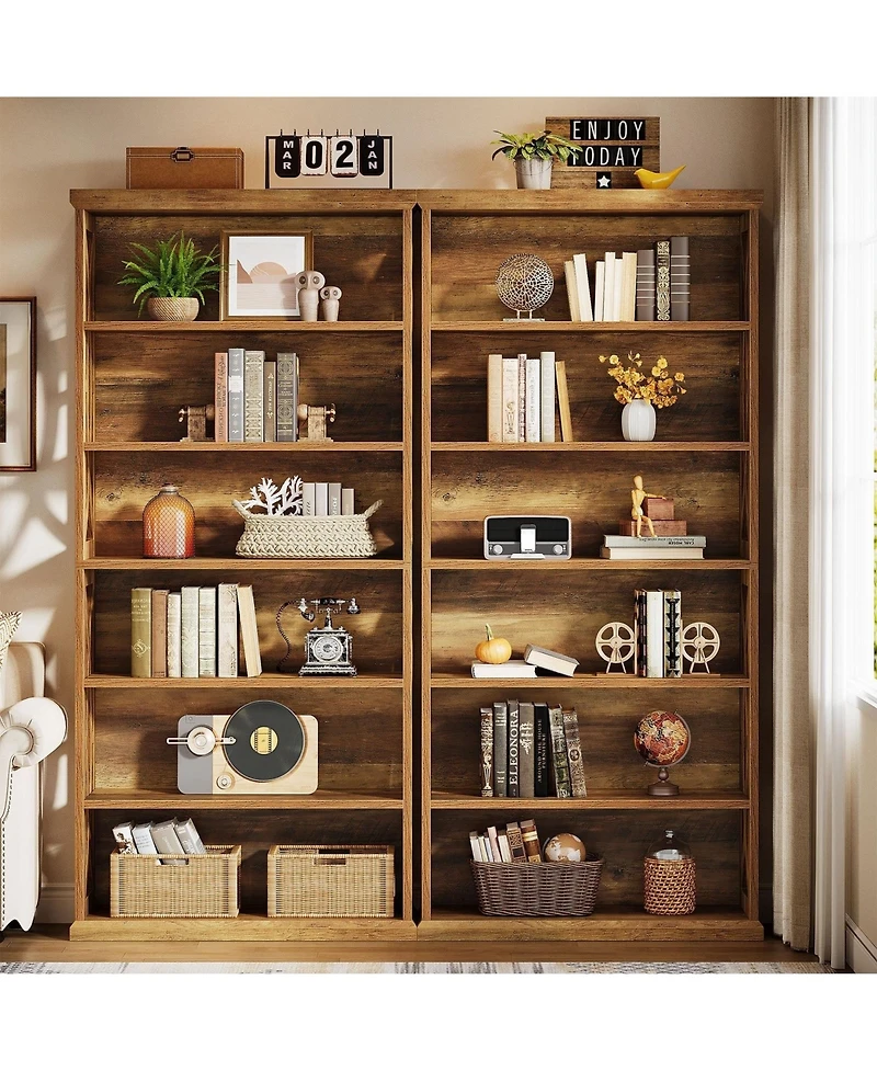 Slickblue Freestanding 6-Tier Bookcase with Wooden Shelves for Living Room