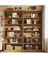Slickblue Freestanding 6-Tier Bookcase with Wooden Shelves for Living Room