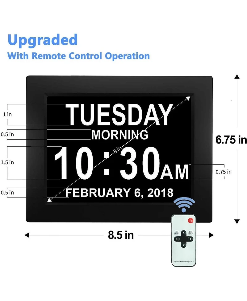 Jall 8 Inch Large Screen Digital Calendar Clock - Multiple Alarms (2 to 5) Auto Dimming Am Pm Clear Digits