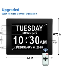 Jall 8 Inch Large Screen Digital Calendar Clock - Multiple Alarms (2 to 5) Auto Dimming Am Pm Clear Digits