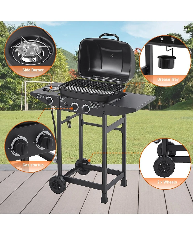 Asagikoiai 2 Burner Propane Gas Grill with Side Burner, Stainless Steel Outdoor Bbq