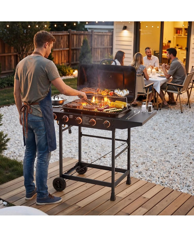 Asagikoiai 4 Burner Bbq Gas Grill with Side Burner, Stainless Steel Outdoor Barbecue for Patio
