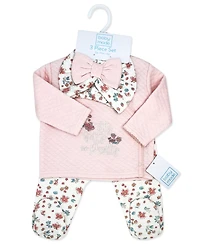 Baby Mode Girls' Long-Sleeve Top, Pant and Cap, 3-Piece Set