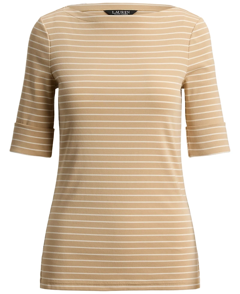 Lauren Ralph Petite Striped Boat Neck T-Shirt