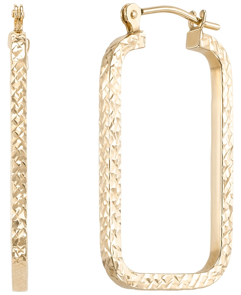 Italian Gold Rectangular Diamond Cut Hoop Earrings in 10k Yellow Gold