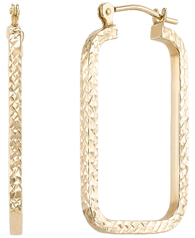 Italian Gold Rectangular Diamond Cut Hoop Earrings in 10k Yellow Gold