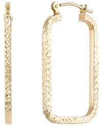 Italian Gold Rectangular Diamond Cut Hoop Earrings in 10k Yellow Gold