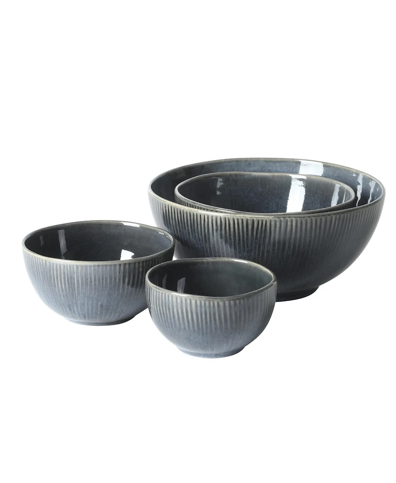 Gibson Home Sandy Pines 4 Piece Nesting Bowl Set, 4", 5.5", 7" and 9" Round Reactive Stoneware Bowls, Mixing, Prep Serving Bowls