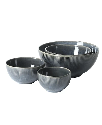 Gibson Home Sandy Pines 4 Piece Nesting Bowl Set, 4", 5.5", 7" and 9" Round Reactive Stoneware Bowls, Mixing, Prep Serving Bowls