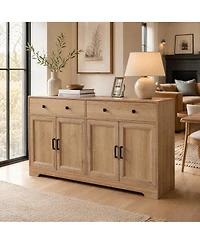 homfan 2 Drawer 4 Door Sideboard Buffet Cabinet, Wood Storage Credenza with Handles, Farmhouse Accent Cabinet for Kitchen, Living Room