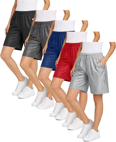 Jump Start Women's Loose Fit Moisture-Wicking Performance Dazzle Shorts-5 Pack