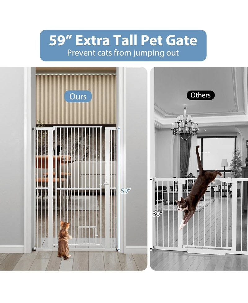 Cozito 59 in Extra Tall Pet Gate Heavy-Duty Metal Cat Gate with Wide Opening