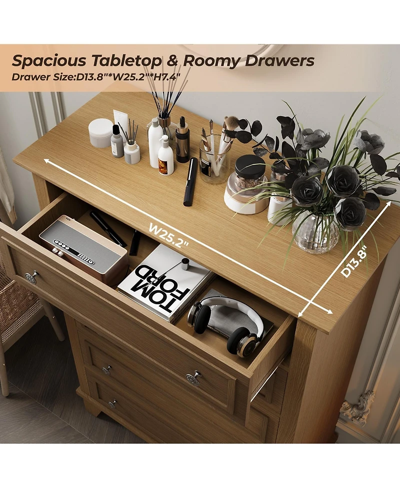 homfan 5-Drawer Tall Wooden Dresser with Anti-Tip Device and Metal Handles for Bedroom, Closet, Hallway, or Living Room