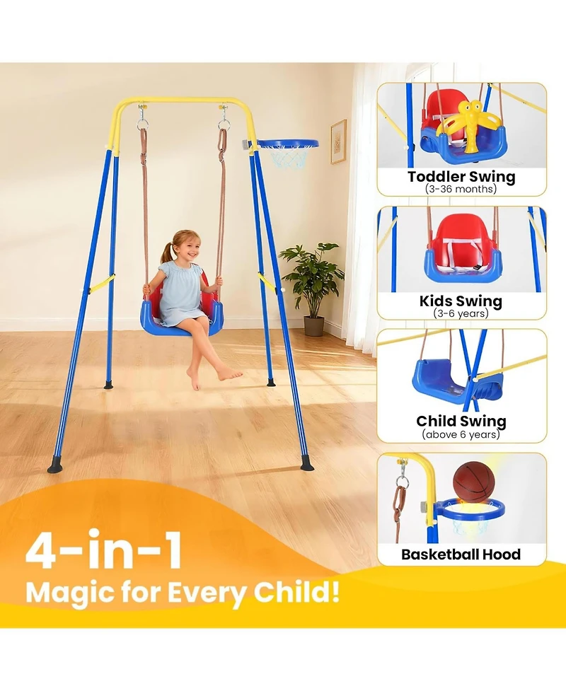 gaomon Upgraded Toddler Swing with Basketball Hoop, Baby Swing Outdoor with Detachable Design, Safety Belt, Foldable Frame for Backyard/Indoor
