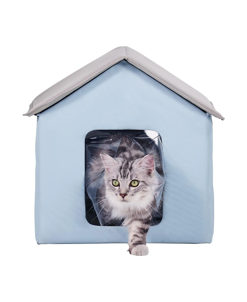 Cozito Heated Cat House, Small Outdoor Foldable Kitty Shelter with Timer and Heated Pad