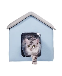 Cozito Heated Cat House, Small Outdoor Foldable Kitty Shelter with Timer and Heated Pad