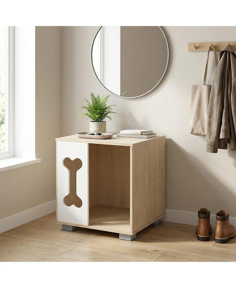 Cozito Cat Bed Side Table Wooden Cat Condo with Bone-Shape Window and Metal Legs