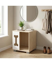 Cozito Cat Bed Side Table Wooden Cat Condo with Bone-Shape Window and Metal Legs