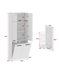 Homsee 79 Inch Tall Laundry Cabinet with Hamper - 31.5" Narrow Closet with Shelves and Pull-Out Basket