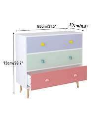 Rainsken Kids 3 Drawer Nightstand, Wooden Bedside Table, Toddler Storage Cabinet, Safety Anti-Tip Design for Living Room, Nursery