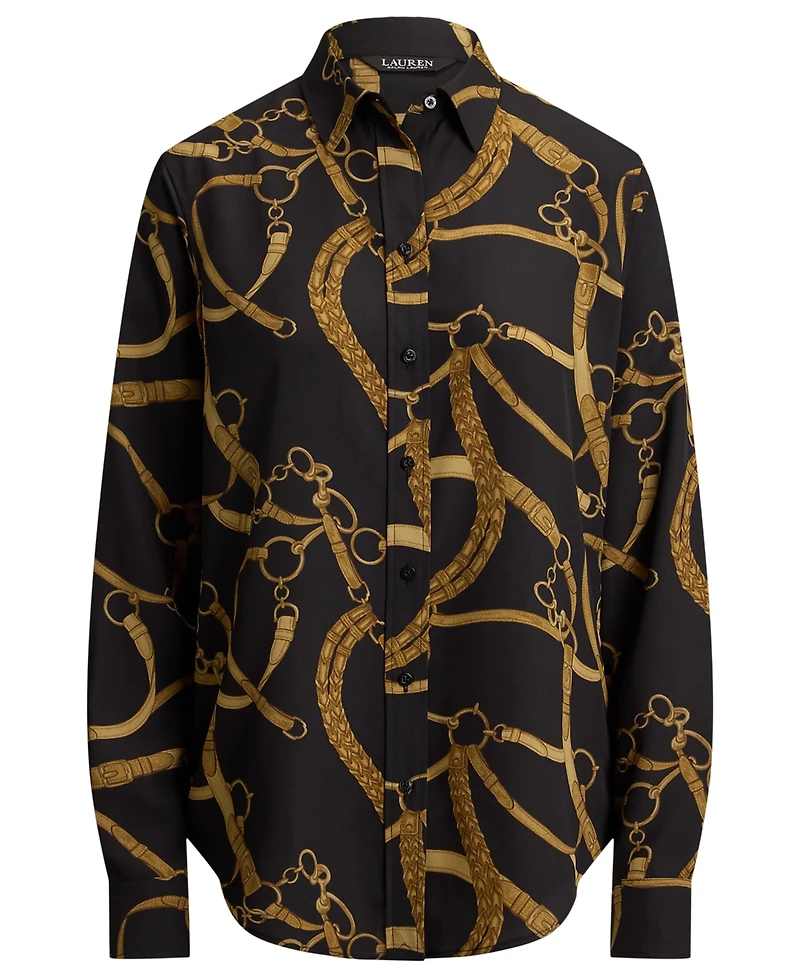 Lauren Ralph Petite Classic-Fit Belting-Print Crepe Shirt