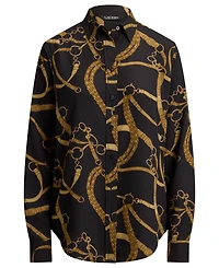 Lauren Ralph Petite Classic-Fit Belting-Print Crepe Shirt