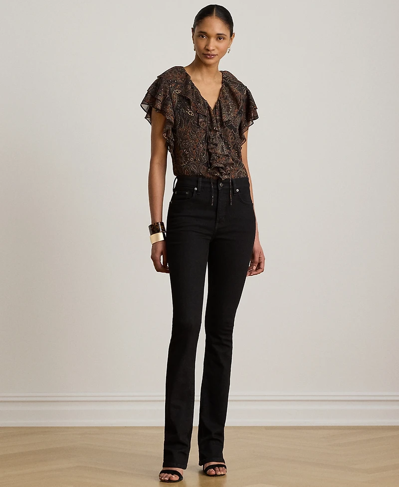 Lauren Ralph Petite Paisley Print V-Neck Georgette Blouse