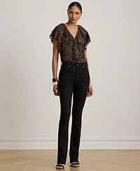 Lauren Ralph Petite Paisley Print V-Neck Georgette Blouse