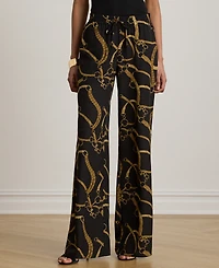 Lauren Ralph Petite Belting-Print Crepe Wide-Leg Pants