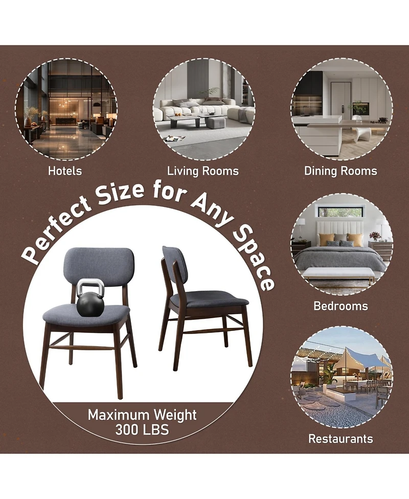 Rainsken Modern Dining Chairs Set of 2, Rubberwood Frame Upholstered Chair, for Living Room