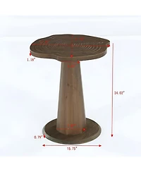 Slickblue 20.8 Inch Solid Wood Round End Table with Tree Ring Pattern