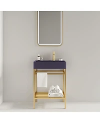 Sillysis Bathroom Vanity with Ceramic Integrated Sink, Metal Storage Shelf, Modern Freestanding Cabinet for Small Spaces