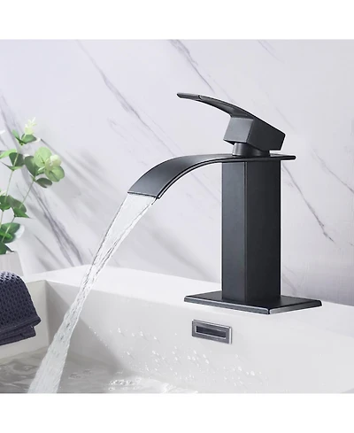 Phying Waterfall Spout Bathroom Sink Single Handle Faucet with Pop-Up Drain