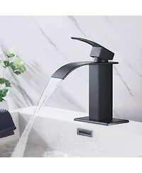 Phying Waterfall Spout Bathroom Sink Single Handle Faucet with Pop-Up Drain
