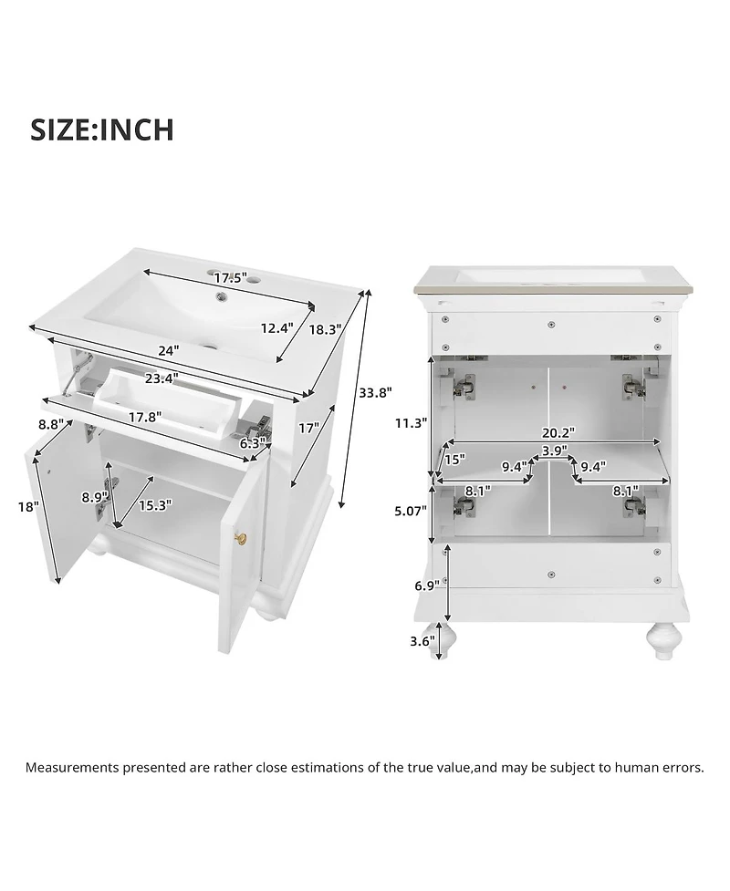 Sillysis Bathroom Vanity with Sink, Freestanding Modern Cabinet, Tip-Out Drawer, Adjustable Shelf for Small Spaces