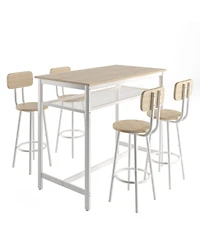 Flynama 5-Piece Kitchen Counter-Height Bar Table Set with 4 Stools, Storage Net for Small Spaces