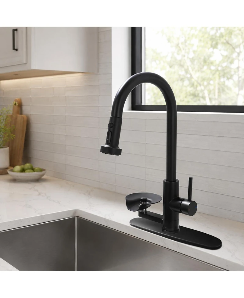 Phying 3 in 1 Kitchen Faucet with Press Type Glass Rinser High Arc Pull Down Sprayer Faucet 3 Function Spray Mode Finish Modern Kitchen Sink Fixt