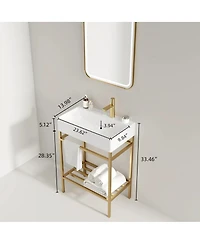 Sillysis Bathroom Vanity with Ceramic Integrated Sink, Metal Storage Shelf, Modern Freestanding Cabinet for Small Spaces