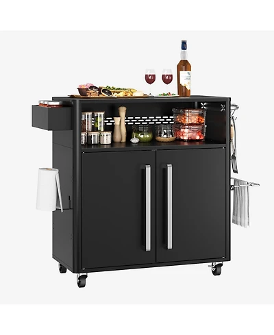gaomon Stainless Steel Kitchen Cart with Storage Cabinet, Include Hooks, Spice Rack