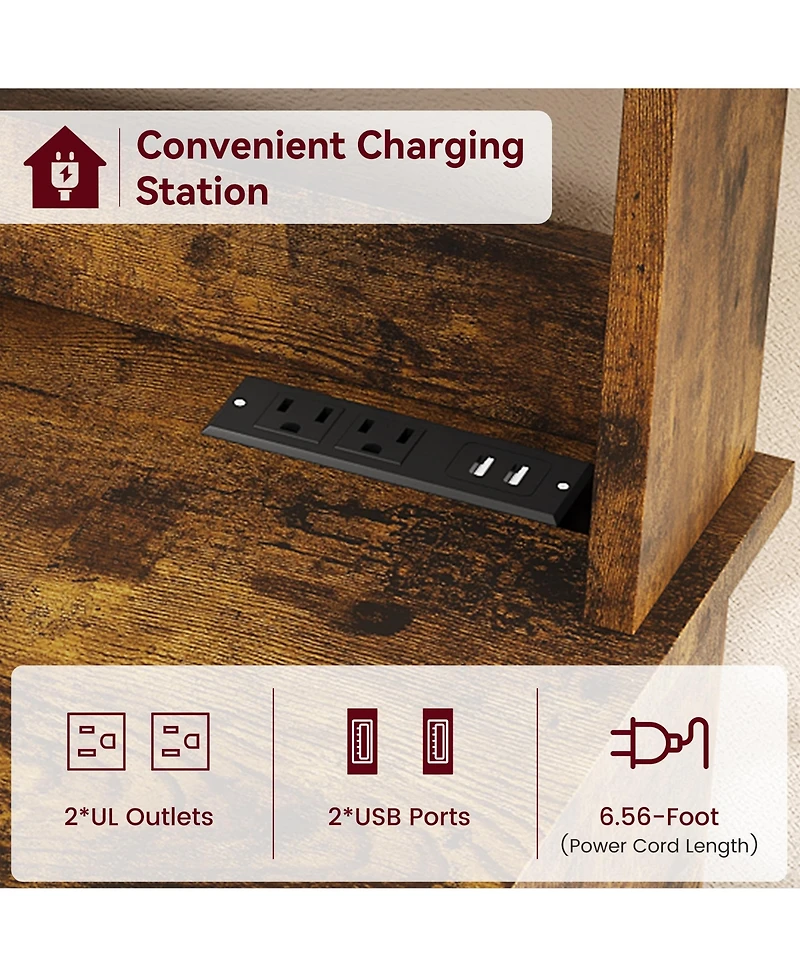 homfan Tall 3-in-1 Bakers Rack Microwave Stand, Engineered Wood Coffee Bar with Charging Station and Multi-Storage, Easy Assembly