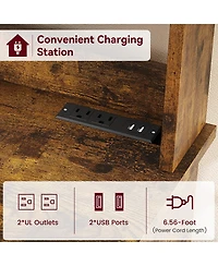 homfan Tall 3-in-1 Bakers Rack Microwave Stand, Engineered Wood Coffee Bar with Charging Station and Multi-Storage, Easy Assembly