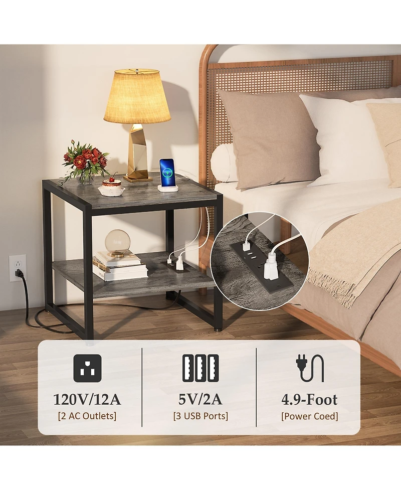 Aheaplus Mini Fridge Stand End Table with Charging Station Table Stand
