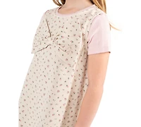 Rare Editions Girls' 2T-6X Printed Denim Jumper with Self Bow