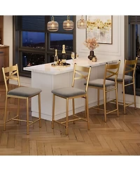 homfan Set of 4 Gold Bar Stools, 26 Inch Gold Metal Stools with Backrest and Soft Seat for Kitchen Island or Home Bar