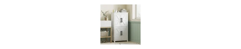 Busdays Bathroom Floor Storage Cabinet Farmhouse Style with 4 Doors and Adjustable Shelf