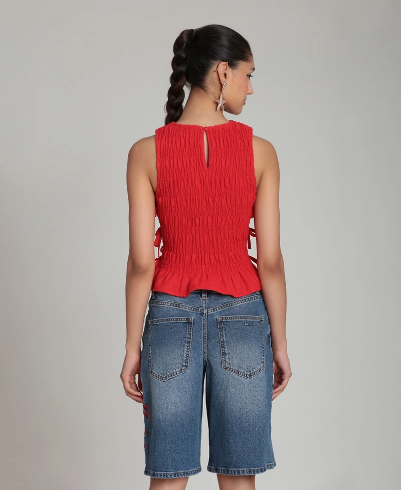 Avec Les Filles Women's Ruched Side-Tie Crewneck Top