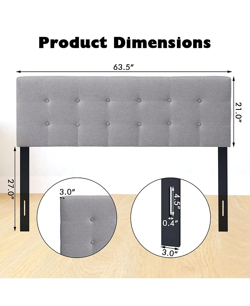 Costway Full/Queen Size Headboard Linen Fabric Upholstered Button Tufted Solid Wood Leg