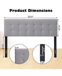 Costway Full/Queen Size Headboard Linen Fabric Upholstered Button Tufted Solid Wood Leg
