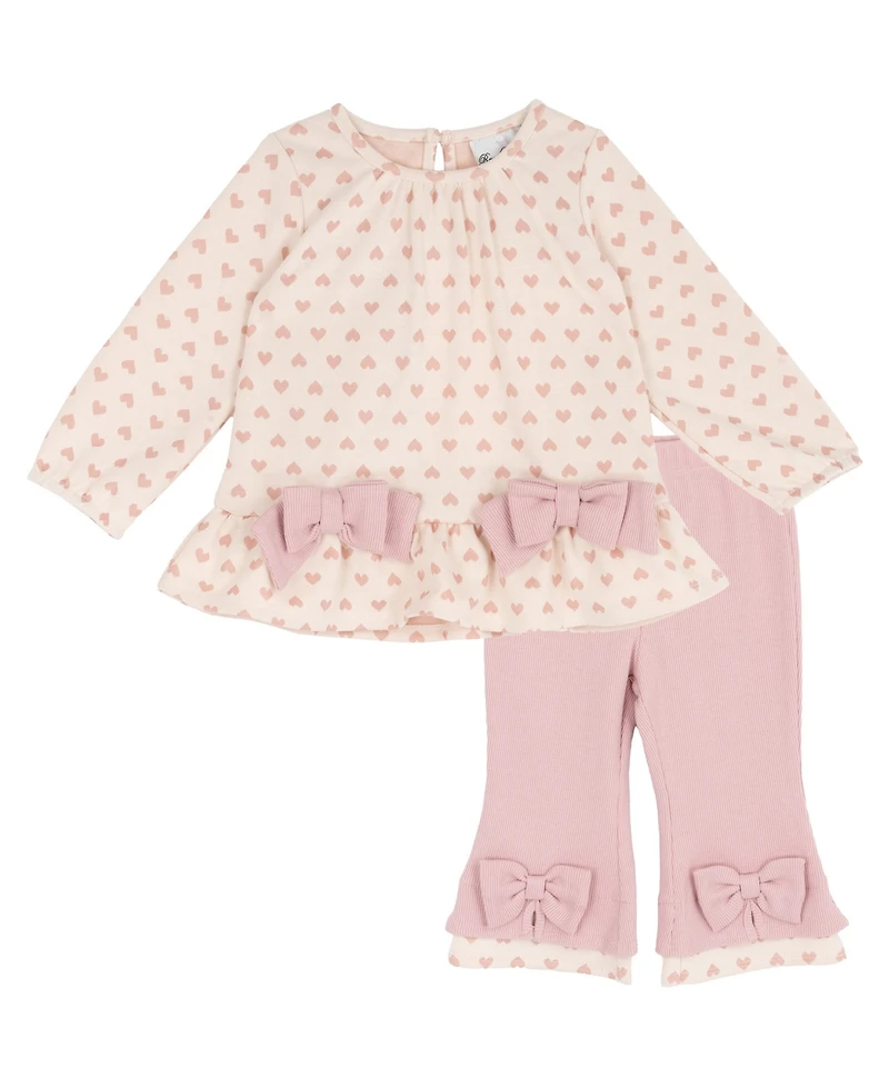 Rare Editions Baby Girls' Heart Double Knit Top and Rib Legging, 2-Piece Set